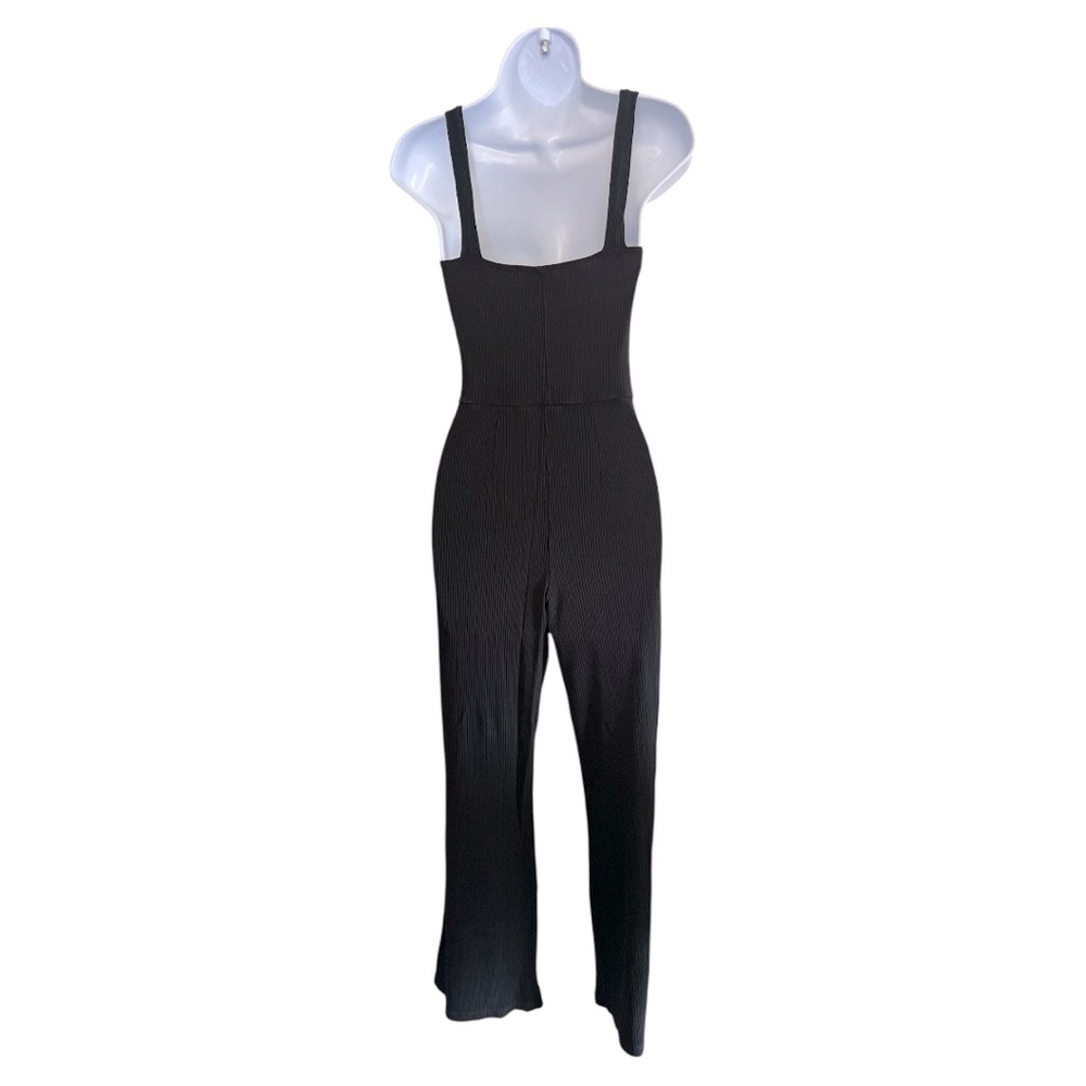 Reformation Ribbed Knit Wide Leg Jumpsuit Black XS Square Neck - Picture 2 of 13